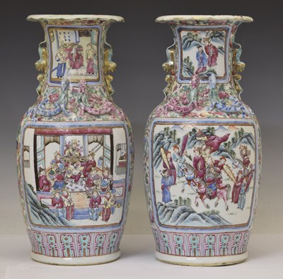 Lot 215 - Pair of Chinese Canton Famille Rose porcelain vases