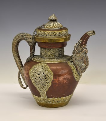 Lot 235 - Tibetan copper and white metal ceremonial teapot