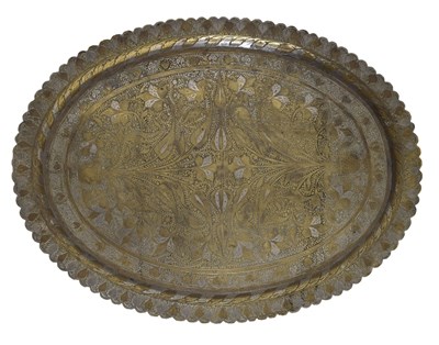 Lot 570 - Indian brass and silvered oval tray