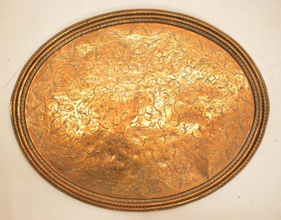 Lot 571 - Indian brass oval tray decorated with Lord Ganesh