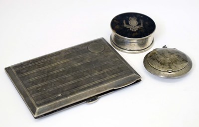 Lot 156 - George V silver cigarette case, lidded box, and silver compact