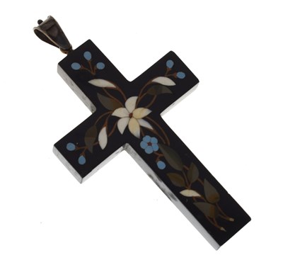 Lot 222 - Victorian Ashford marble pietra dura inlaid cross pendant