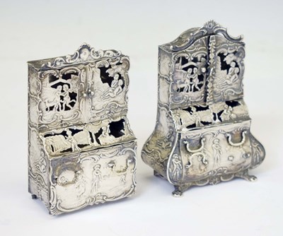 Lot 187 - Two 19th century Dutch silver miniature bureau bookcases