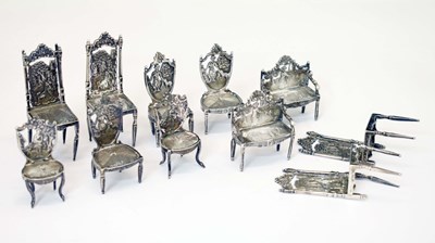 Lot 189 - Collection of 19th century Dutch silver miniature furniture