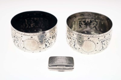 Lot 168 - Pair of Victorian silver salts and a Georgian vinaigrette