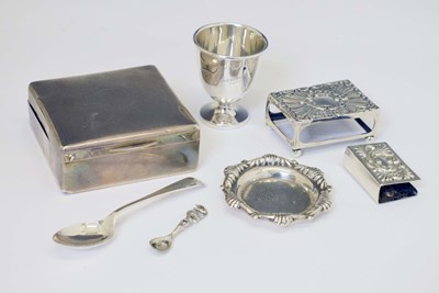 Lot 167 - Collection of silver items to include: matchbox holders, egg cup & spoon, etc