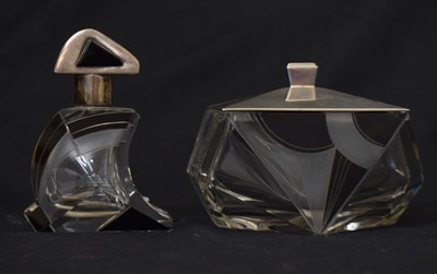 Lot 449 - George V silver-mounted scent bottle and art deco dressing table pot