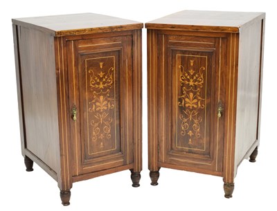 Lot 750 - Pair of Edwardian inlaid rosewood pedestal cabinets