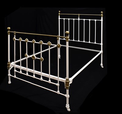 Lot 768 - Edwardian white painted and brass double bed