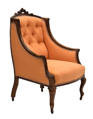 Lot 762 - Early 20th century carved walnut deep-buttoned salon chair