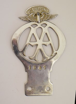 Lot 254 - Sri Lanka Interest - AA Ceylon Automobile Association car badge, No.1247