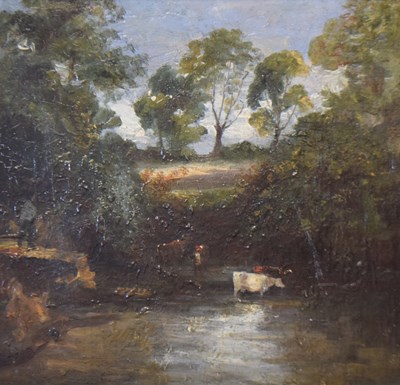 Lot 653 - 19th century school - Oil on canvas - Landscape with cattle