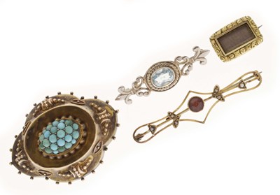 Lot 49 - Four assorted brooches: comprising a Victorian turquoise brooch
