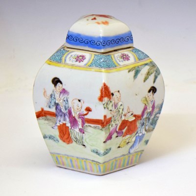 Lot 558 - Chinese Republican period Famille Rose porcelain pentagonal ginger jar and cover
