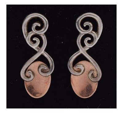 Lot 63 - Pair of Clogau Welsh silver and rose gold love spoon earrings