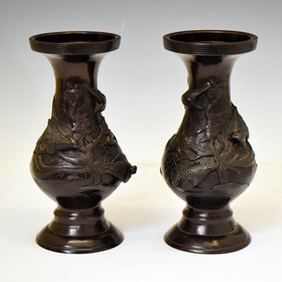 Lot 569 - Pair of Japanese Meiji period bronze vases
