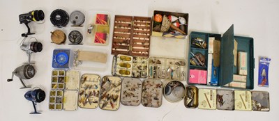 Lot 349 - Collection of fishing reels, flys, and other equipment