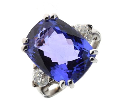 Lot 38 - Tanzanite and diamond three-stone ring