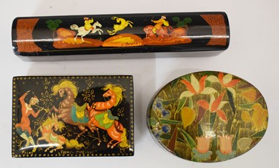 Lot 245 - Two 20th century Russian lacquer boxes, etc