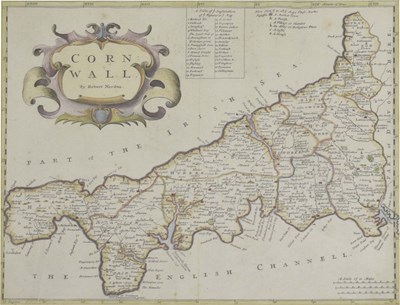 Lot 600 - Robert Morden (fl. 1668-1703) - 18th century hand coloured map of Cornwall