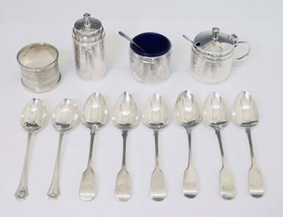Lot 152 - Three-part silver condiment set, etc