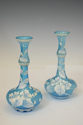 Lot 434 - Pair of late 19th or early 20th century blue glass vases