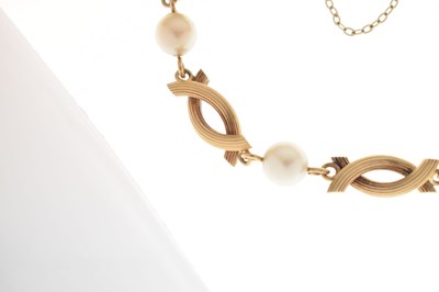 Lot 47 - Pearl yellow metal fancy link bracelet