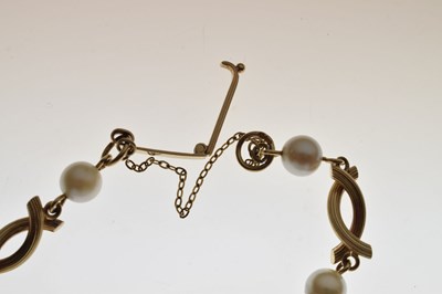 Lot 47 - Pearl yellow metal fancy link bracelet