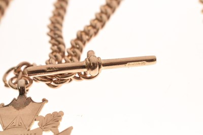 Lot 41 - Late Victorian yellow metal (9ct) 'rose gold' watch Albert chain with fob