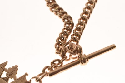 Lot 41 - Late Victorian yellow metal (9ct) 'rose gold' watch Albert chain with fob
