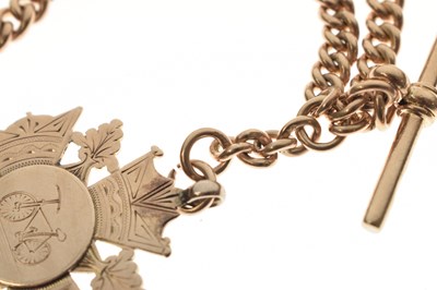 Lot 41 - Late Victorian yellow metal (9ct) 'rose gold' watch Albert chain with fob