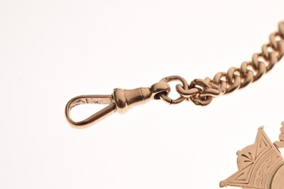 Lot 41 - Late Victorian yellow metal (9ct) 'rose gold' watch Albert chain with fob