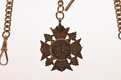 Lot 41 - Late Victorian yellow metal (9ct) 'rose gold' watch Albert chain with fob
