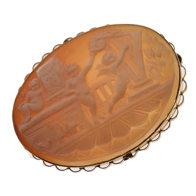 Lot 43 - Large shell cameo brooch, signed verso