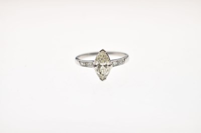Lot 1 - Marquise diamond white metal solitaire ring with accompanying certificate