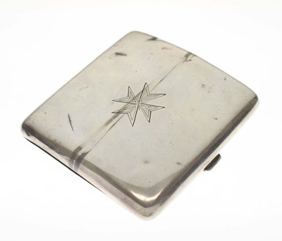 Lot 185 - Early 20th century white-metal cigarette case with engraved Maltese cross decoration