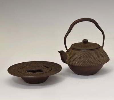 Lot 239 - Japanese Meiji bronzed cast iron 'Tetsubin' teapot and censer