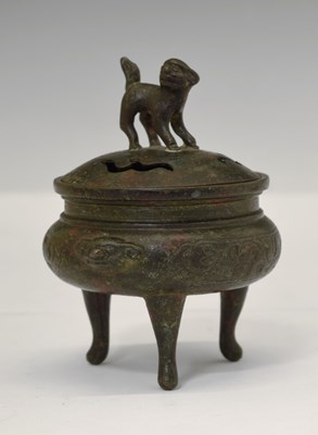Lot 225 - Chinese bronze tripod censer with dog of Fo finial