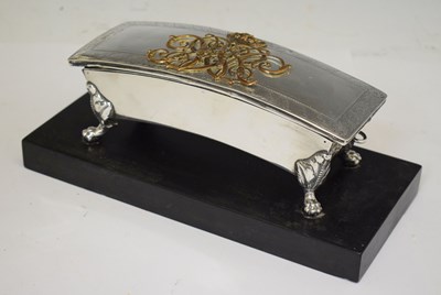 Lot 180 - Victorian silver desk inkwell, the lid formed of a William IV Officer's crossbelt pouch