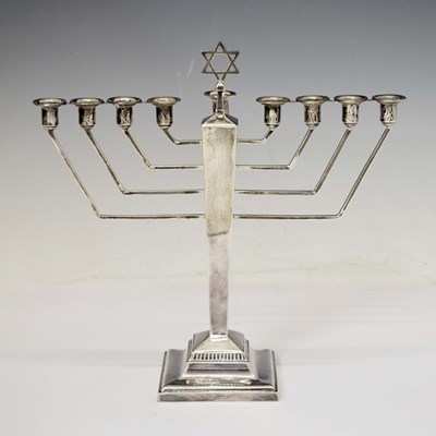 Lot 183 - Judaica – Elizabeth II silver Hanukkiah (Hanukkah menorah) candlestick