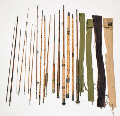 Lot 351 - Selection of vintage split cane fishing rods, etc