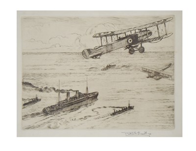 Lot 530 - Robert Henry Smith (fl. 1906-1930) - Signed etching, 'Convoy with Supporting Planes'