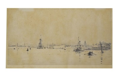 Lot 532 - Rowland Langmaid (British, 1897-1956) - Signed drypoint etching - 'Entrance to Portsmouth Harbour'