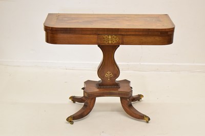 Lot 743 - George IV / William IV brass-inlaid rosewood pedestal fold-over card table
