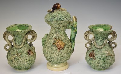 Lot 545 - Portuguese Palissy style ewer, etc