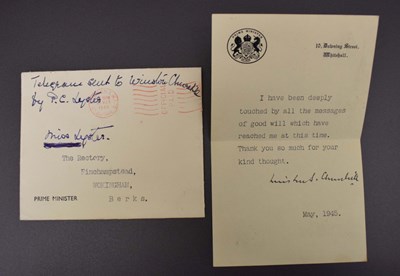 Lot 218 - Winston Churchill letter with facsimile printed signature, dated May 1945