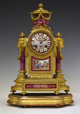 Lot 727 - Japy Freres & Cie - Late 19th century French gilt metal and Sevres style porcelain mantel clock