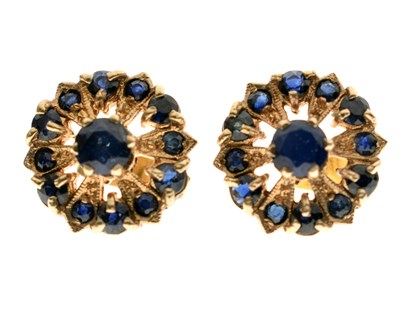 Lot 73 - Pair of sapphire cluster 9ct gold ear studs