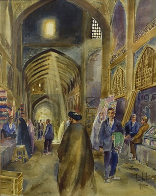 Lot 440 - Sumbat Der Kiureghian (Iran, 1913-1999) - Watercolour - 'Bazaar Chitsazi Isfahan'