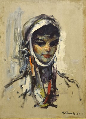 Lot 673 - M. Ghaderi (Iran, 20th century) - Oil on canvas - Portrait of an Iranian woman